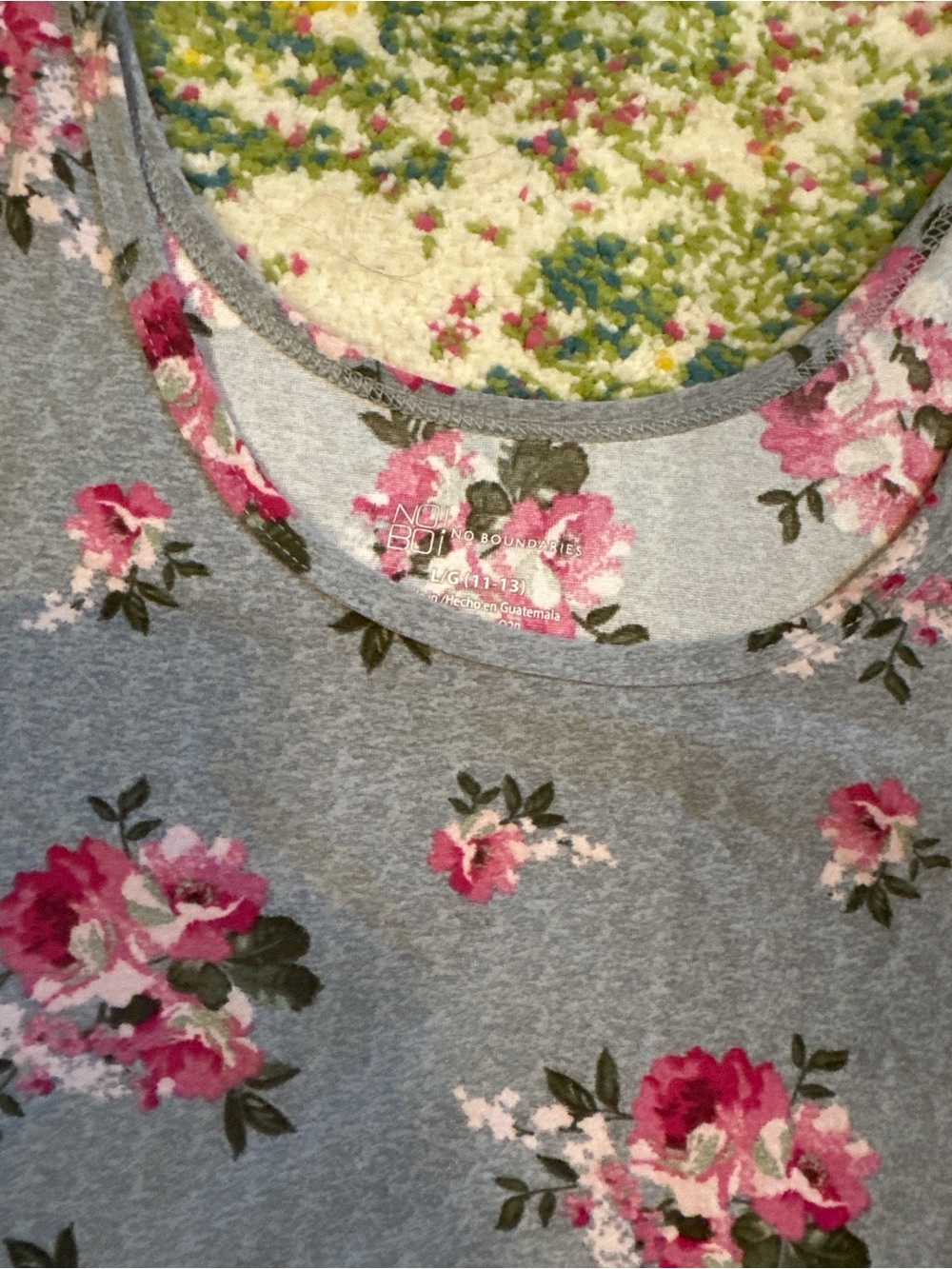 No Boundaries Gray Tank Top with Pink Floral Print - Picture 2 of 3